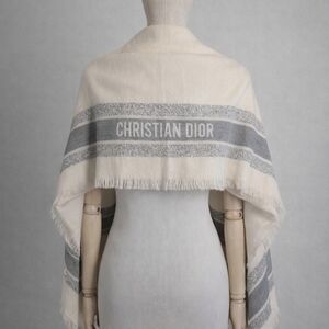 Christian Dior Cream & Gray Logo Shawl